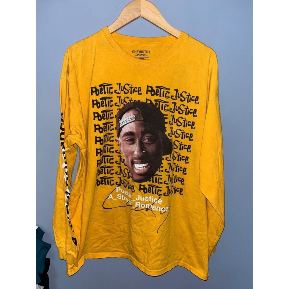 Chemistry Poetic Justice Tupac‎ Shakur Long Sleeve Shirt Yellow Size XXL